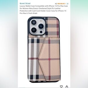 NWT iPhone 14 Max Checkered Phone Case with Credit Card Holder